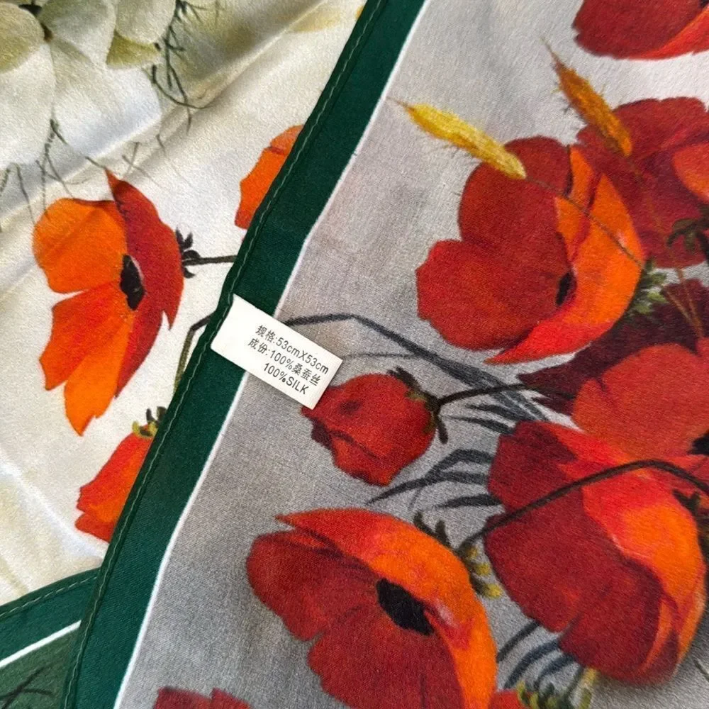 100% Silk 20” small square Scarf Women neckerchief Flower Printed